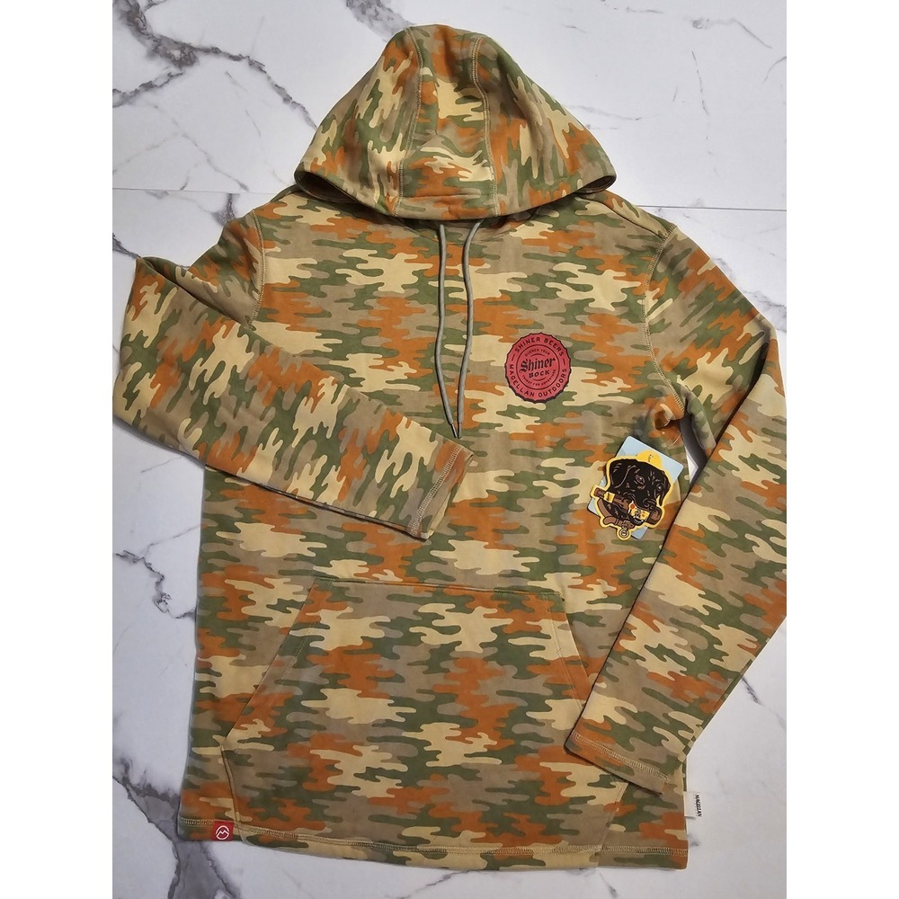 Magellan Outdoor x Shiner Bock Camo Hoodie Mens Small Brown Pullover Long Sleeve